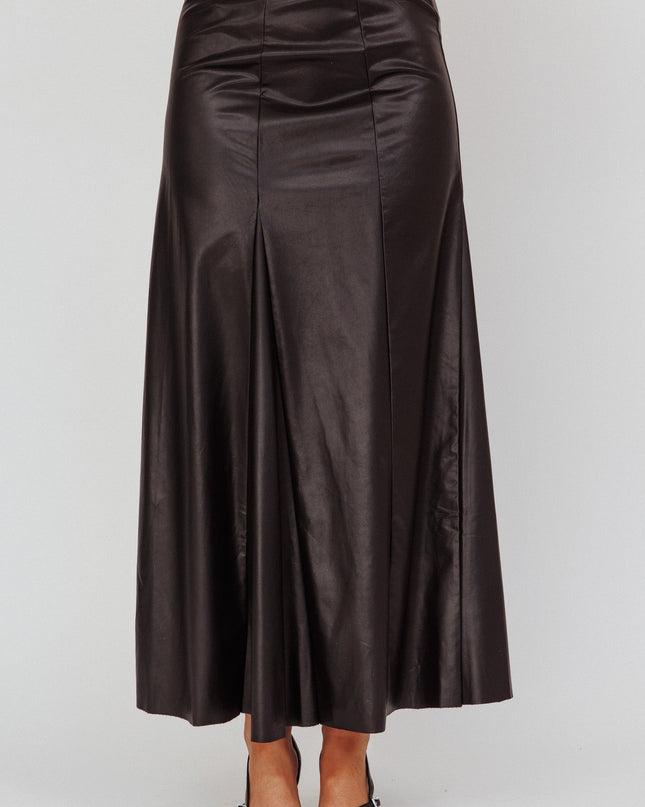 Black A-Line Faux Leather Maxi Skirt