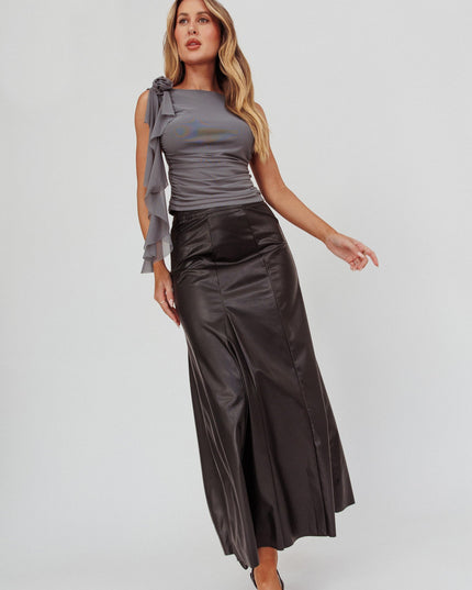 Black A-Line Faux Leather Maxi Skirt