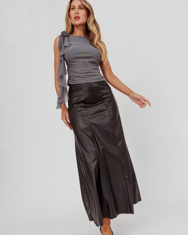 Black A-Line Faux Leather Maxi Skirt