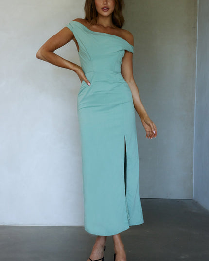 Pistachio On-Off Shoulder Midi Dress