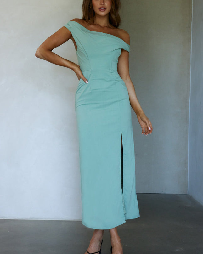 Pistachio On-Off Shoulder Midi Dress