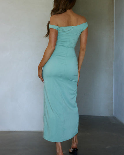 Pistachio On-Off Shoulder Midi Dress