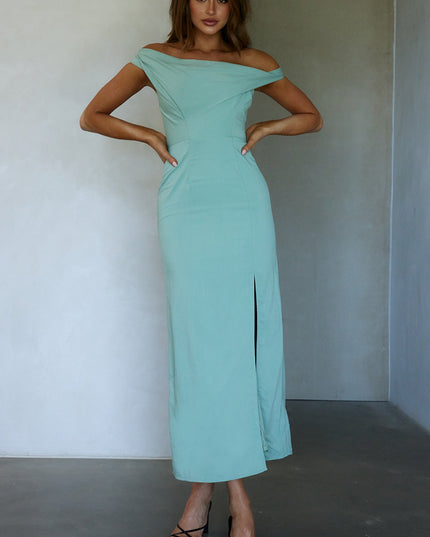 Pistachio On-Off Shoulder Midi Dress