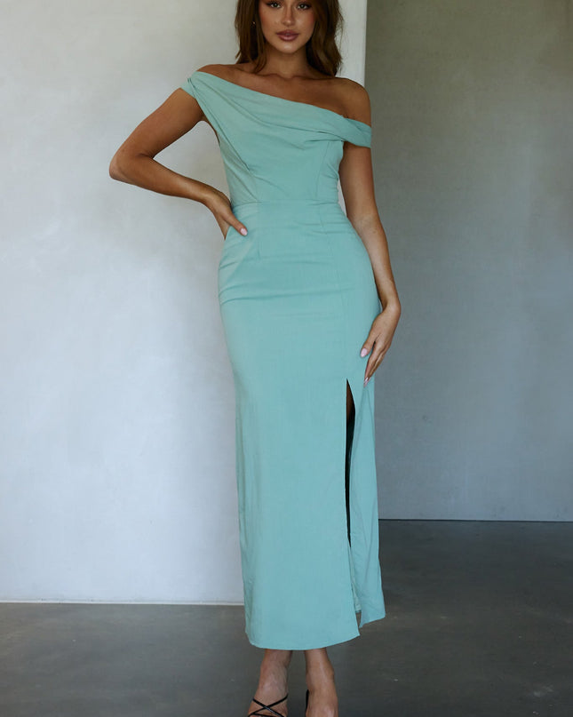 Pistachio On-Off Shoulder Midi Dress