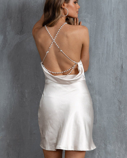 Champagne Pearl Back Slip Dress