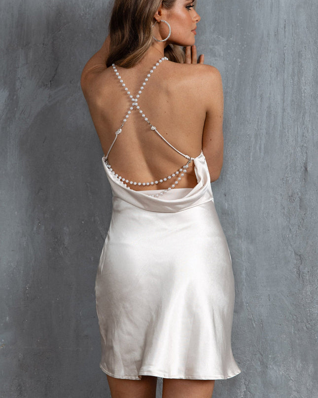 Champagne Pearl Back Slip Dress