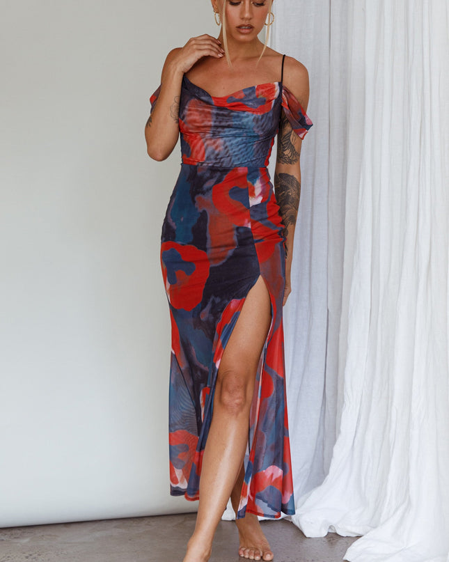 Red Off-Shoulder Sleeve Midi Dress