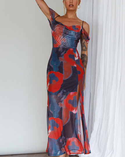 Red Off-Shoulder Sleeve Midi Dress