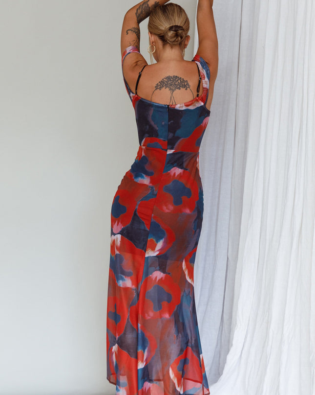 Red Off-Shoulder Sleeve Midi Dress