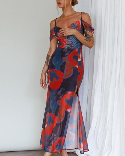 Red Off-Shoulder Sleeve Midi Dress