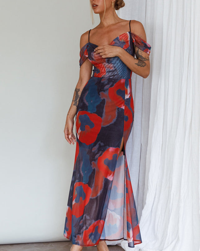 Red Off-Shoulder Sleeve Midi Dress