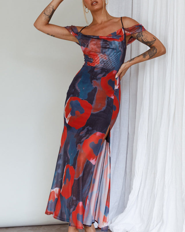Red Off-Shoulder Sleeve Midi Dress
