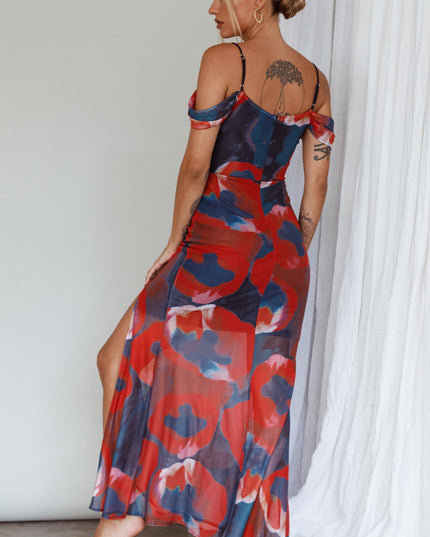 Red Off-Shoulder Sleeve Midi Dress