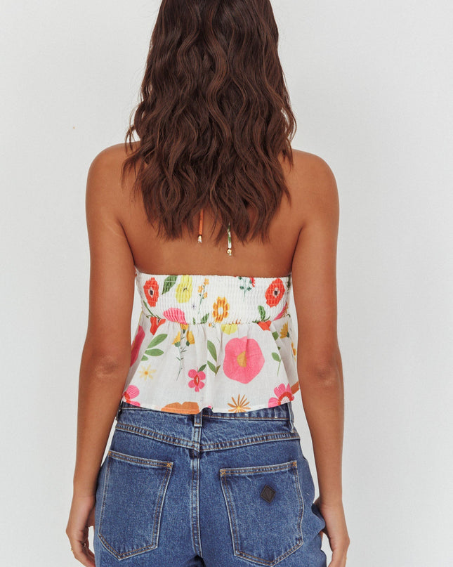 White Halter Neck Top Floral