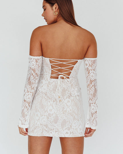 White U-Neckline Mini Dress Lace