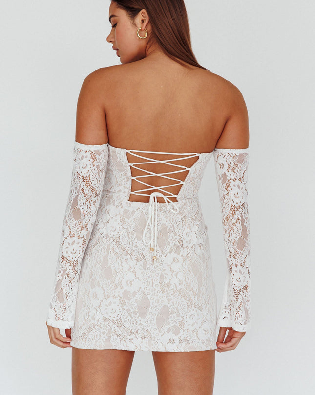 White U-Neckline Mini Dress Lace