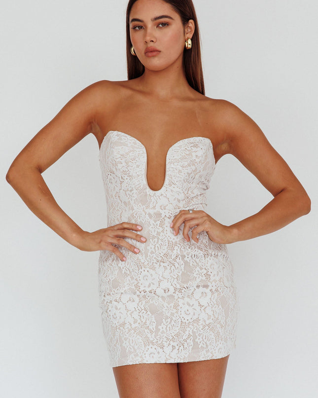 White U-Neckline Mini Dress Lace