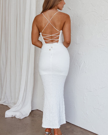White U-Neckline Midi Dress