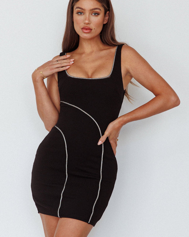 Black Diamante Rope Trim Mini Dress