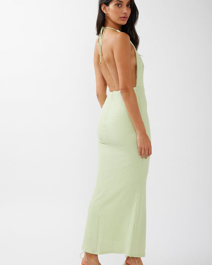 Sage Halterneck Maxi Dress Textured