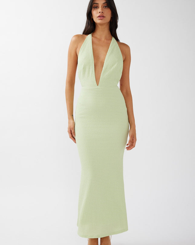 Sage Halterneck Maxi Dress Textured