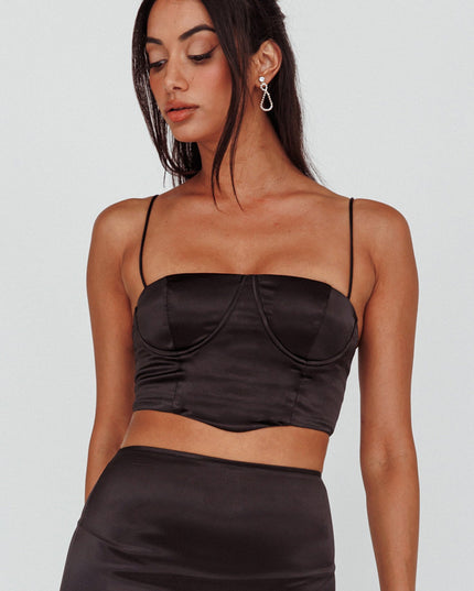 Black Satin Crop Top
