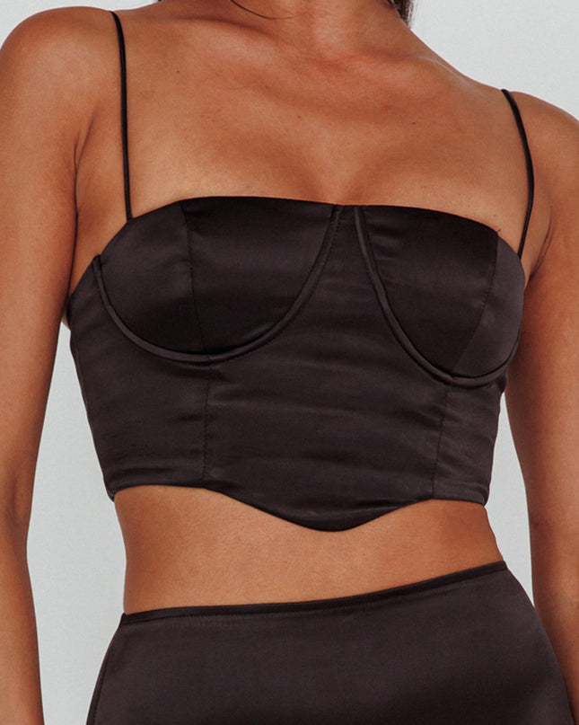 Black Satin Crop Top