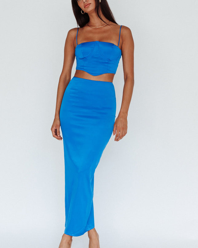 Blue Satin Crop Top
