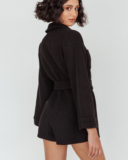 Black Long Sleeve Knit Romper