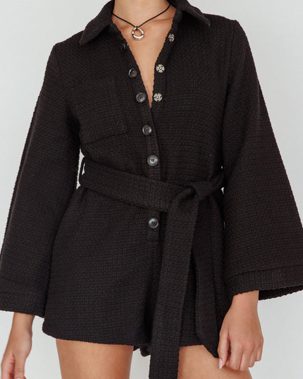 Black Long Sleeve Knit Romper