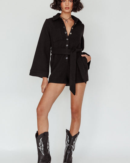 Black Long Sleeve Knit Romper
