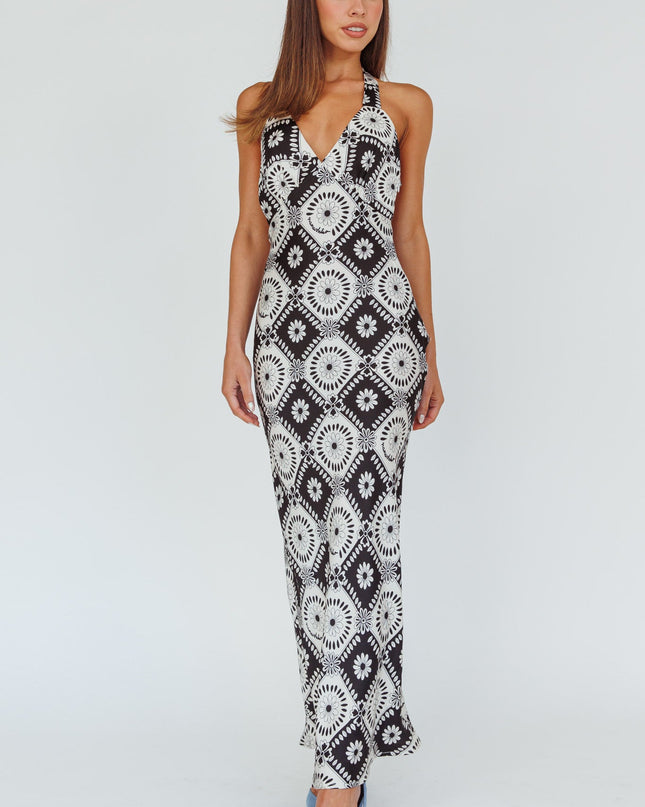 Black Halterneck Midi Dress Floral