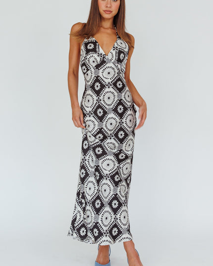 Black Halterneck Midi Dress Floral