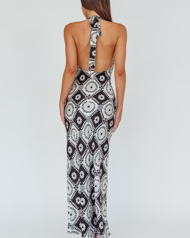 Black Halterneck Midi Dress Floral