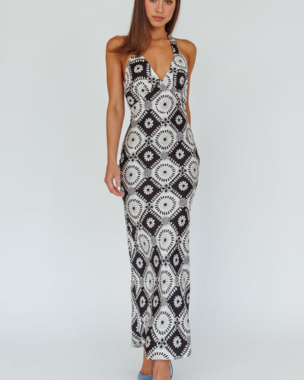 Black Halterneck Midi Dress Floral