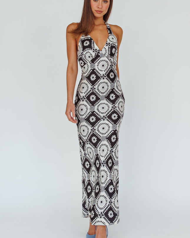 Black Halterneck Midi Dress Floral