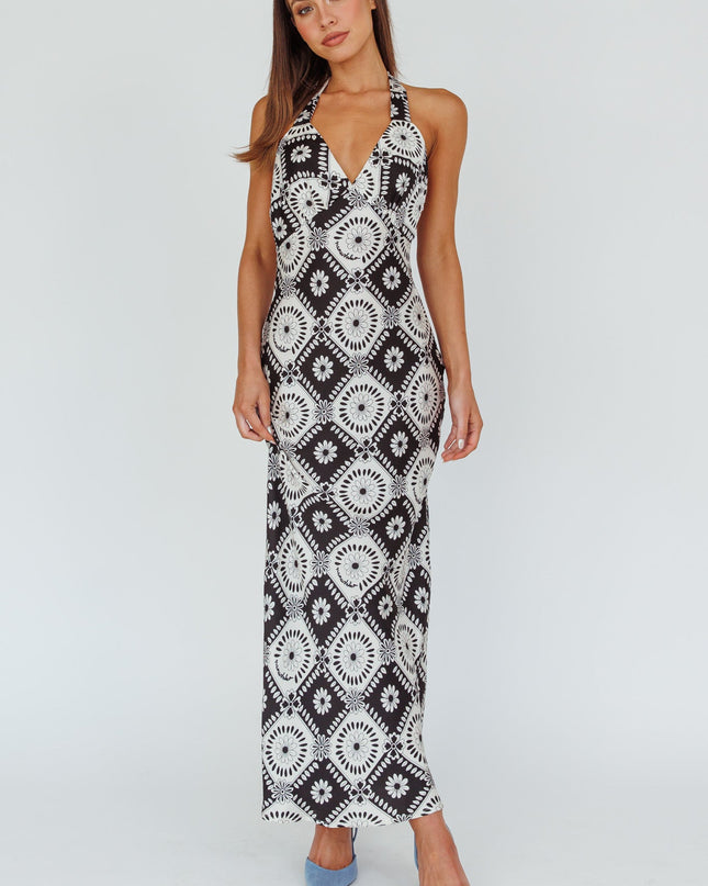 Black Halterneck Midi Dress Floral