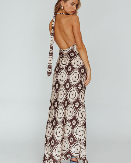 Chocolate Halterneck Midi Dress Floral