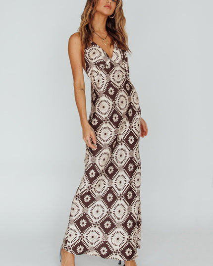 Chocolate Halterneck Midi Dress Floral