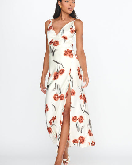 Tied Waist Split Dress Floral Poppy