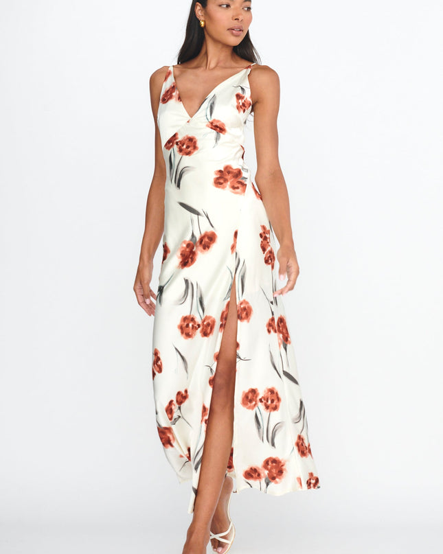 Tied Waist Split Dress Floral Poppy