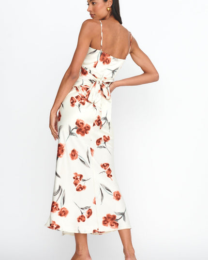 Tied Waist Split Dress Floral Poppy