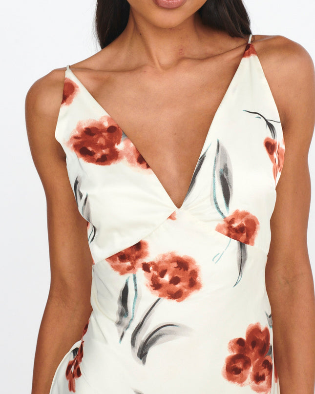 Tied Waist Split Dress Floral Poppy