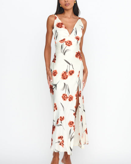 Tied Waist Split Dress Floral Poppy