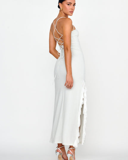 Silver Split Ruffle Midi Dress