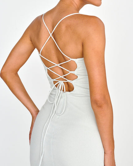 Silver Split Ruffle Midi Dress
