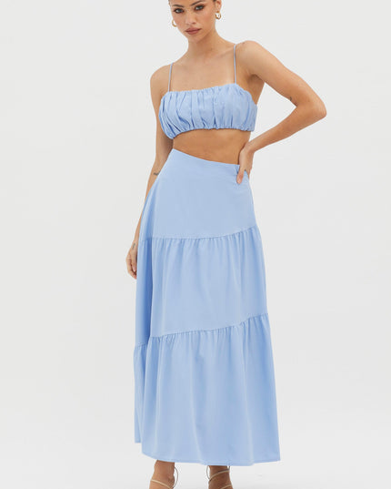 Blue Gathered Crop Top