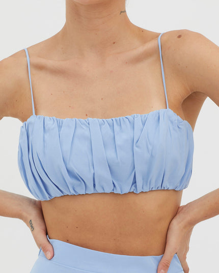 Blue Gathered Crop Top