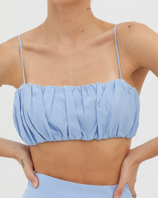 Blue Gathered Crop Top