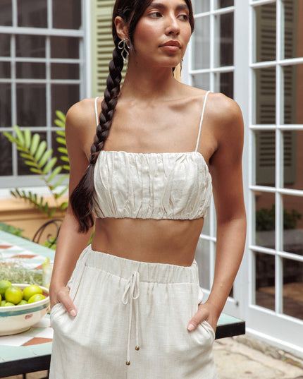 Oat Gathered Crop Top